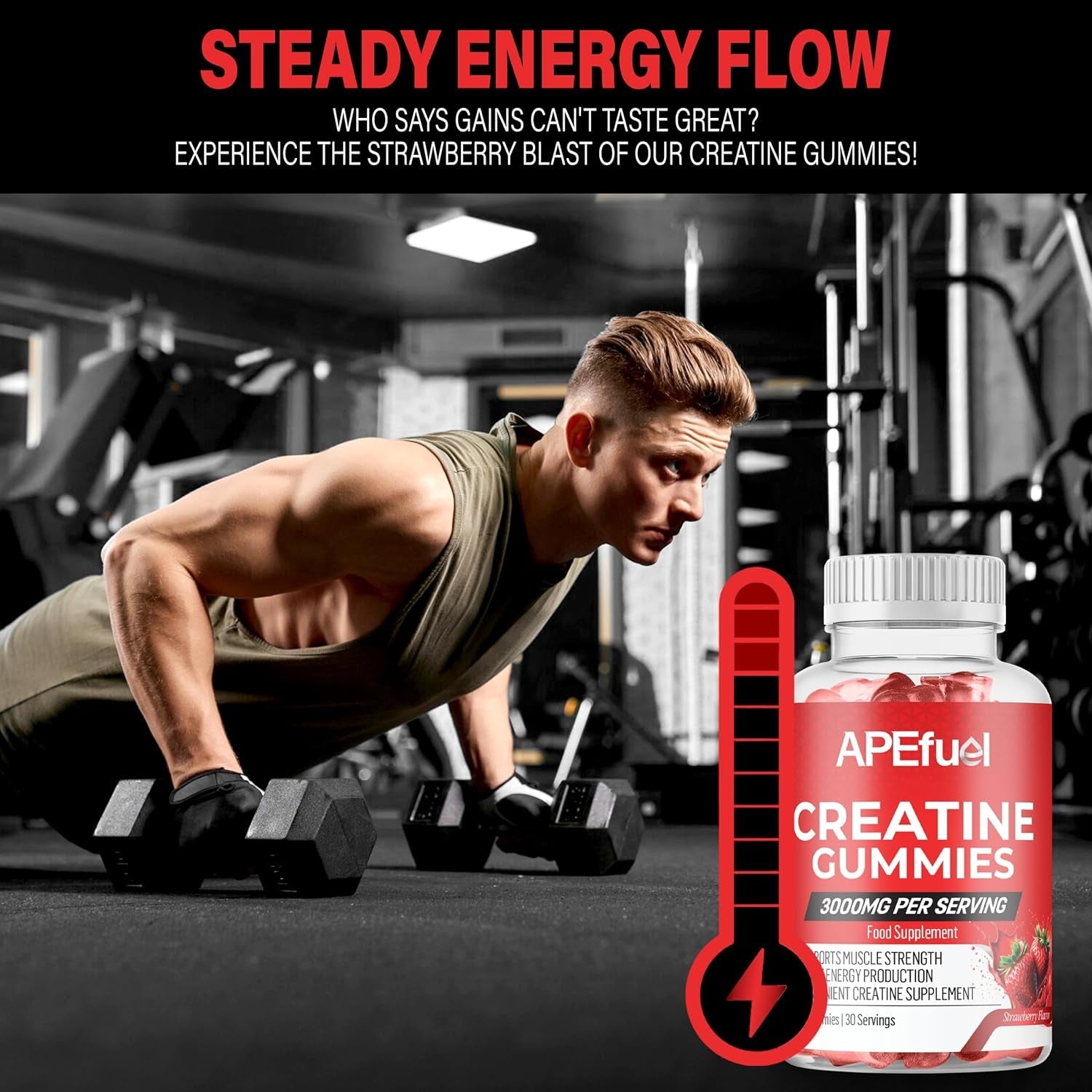 Creatine Gummies for Men And Women - Sugar-Free Strawberry Flavored - 3000Mg Creatine Dietary Supplement