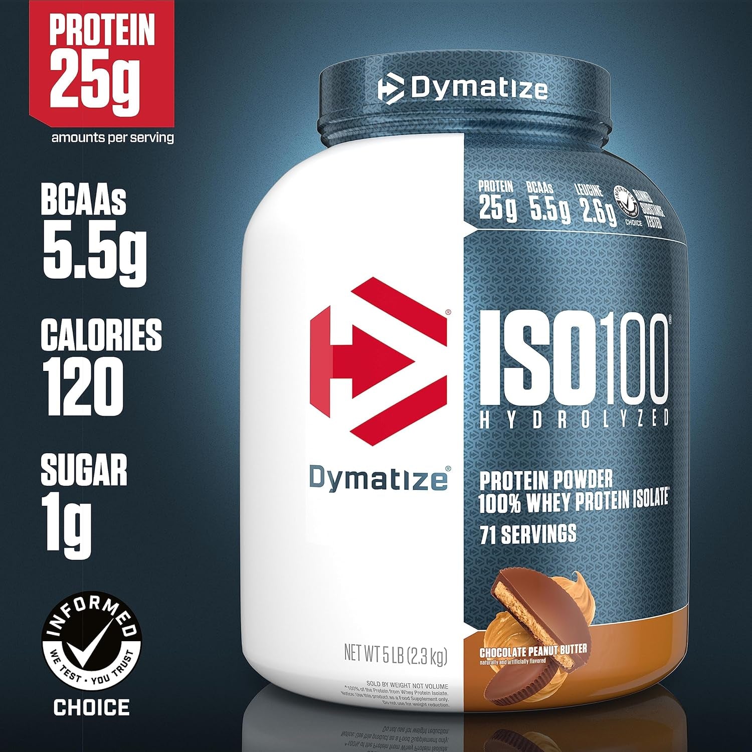 ISO100 - 100% Hydrolyzed Whey Protein Isolate - Chocolate Peanut Butter, 2.3Kg