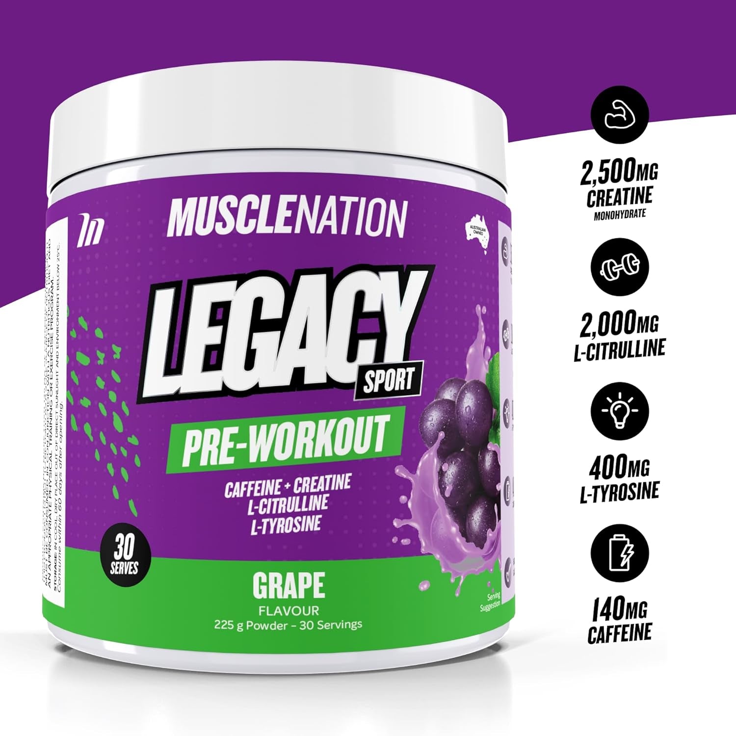 Pre-workout Grape Legacy Sport 225g (30 Serves)