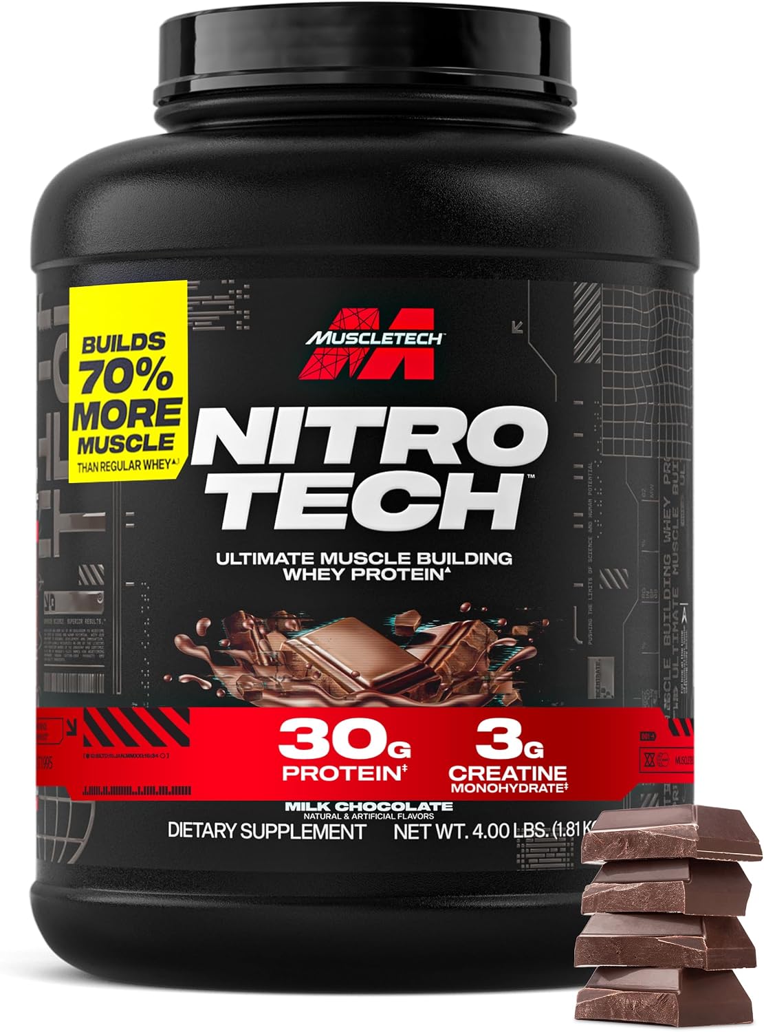 Nitro-Tech Whey Protein Isolate + Peptides, Lean Protein Powder with Creatine, for Men And Women, 1.81Kg (40 Servings)