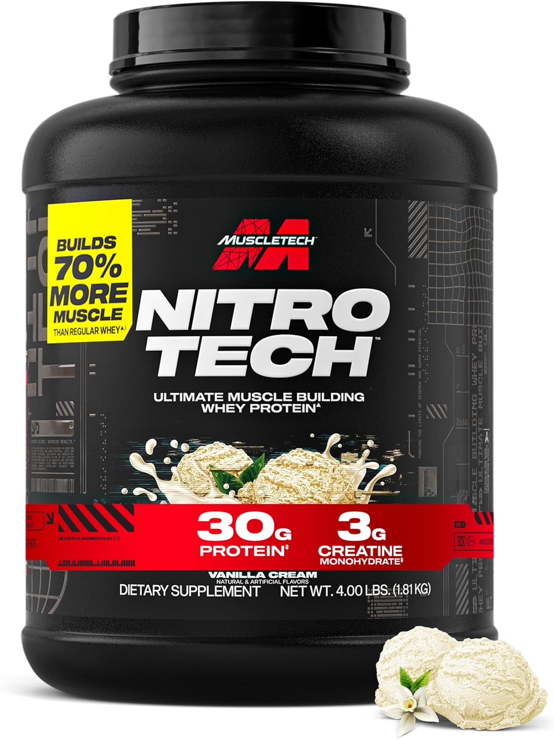 Nitro-Tech Whey Protein Isolate + Peptides, Lean Protein Powder with Creatine, for Men And Women, 1.81Kg (40 Servings)