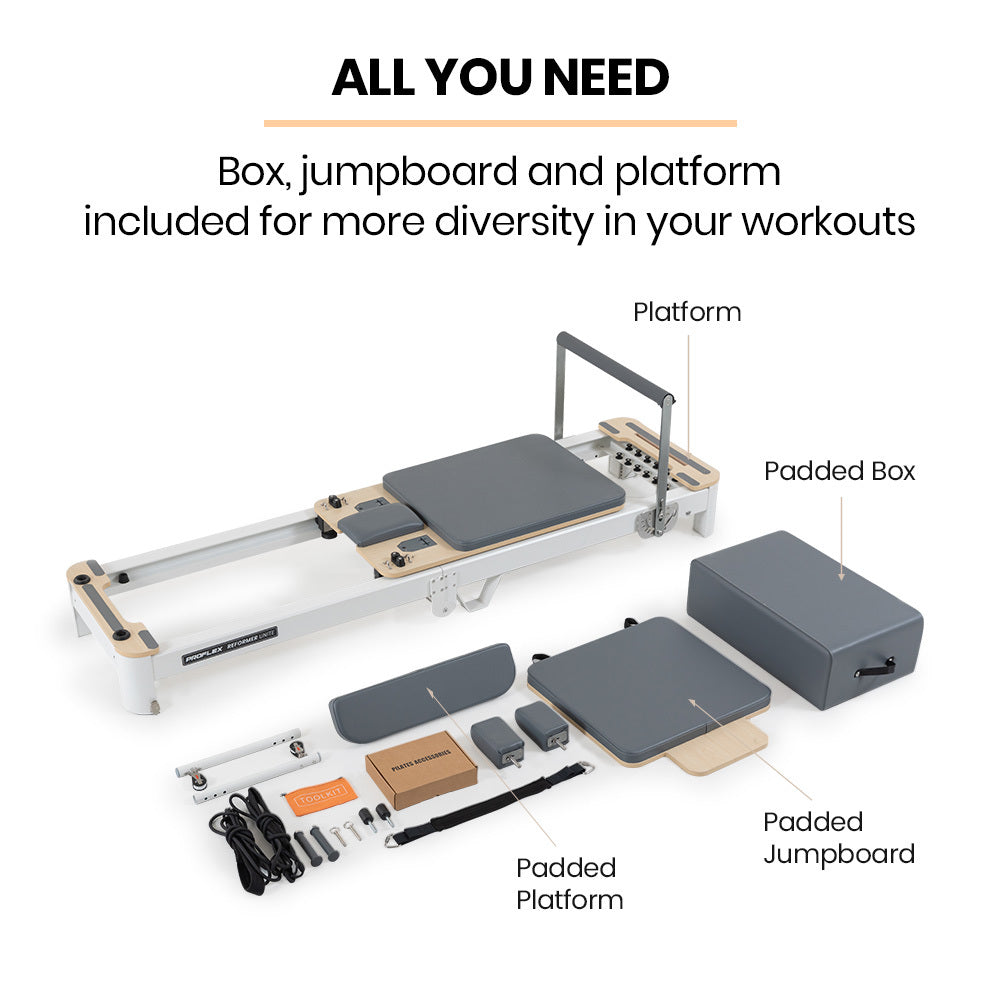 Proflex Aluminium Pilates Reformer Machine Stretch Bed With Box And Jump Board Accessories