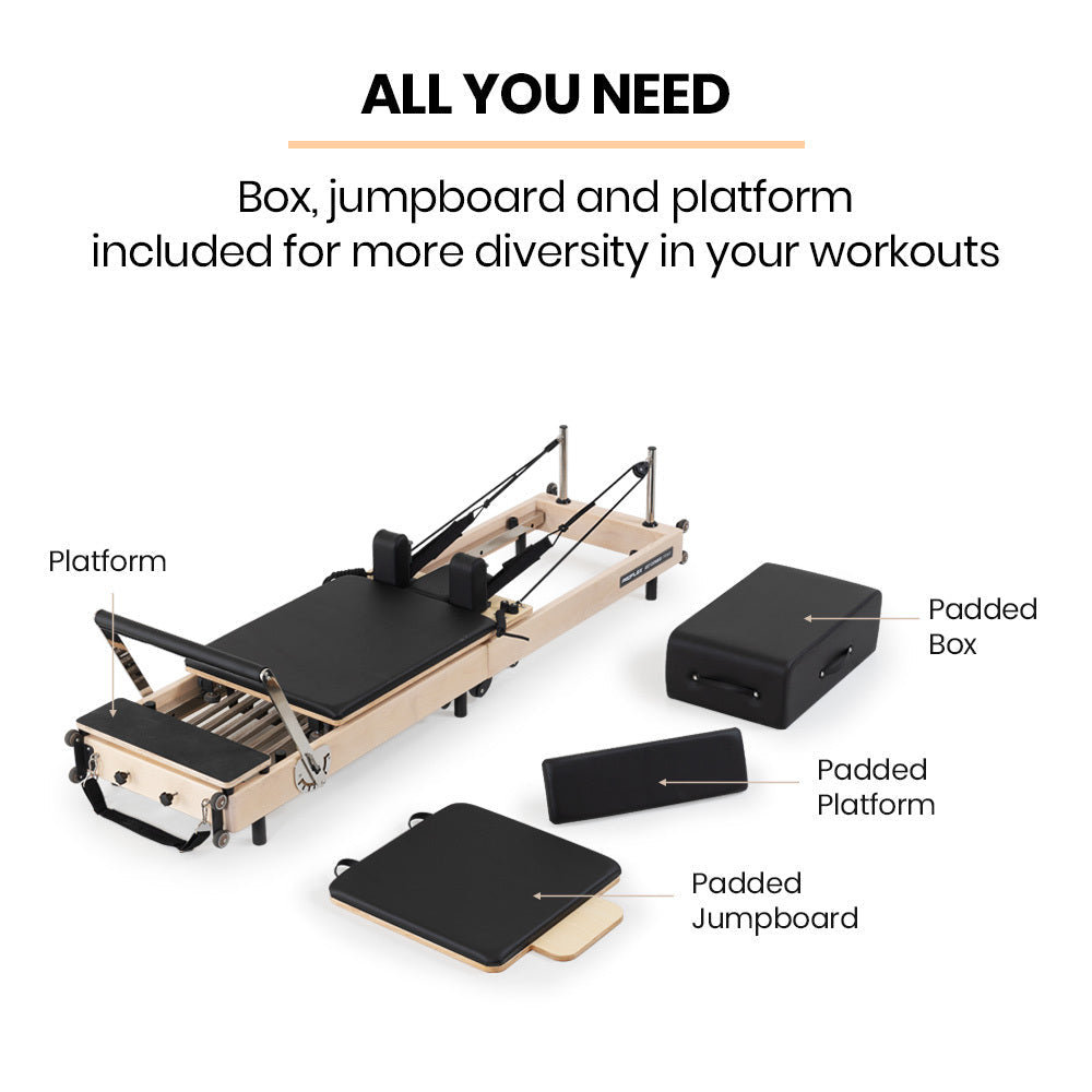 Proflex Wooden Pilates Reformer Machine Stretch Bed With Box And Jump Board Accessories