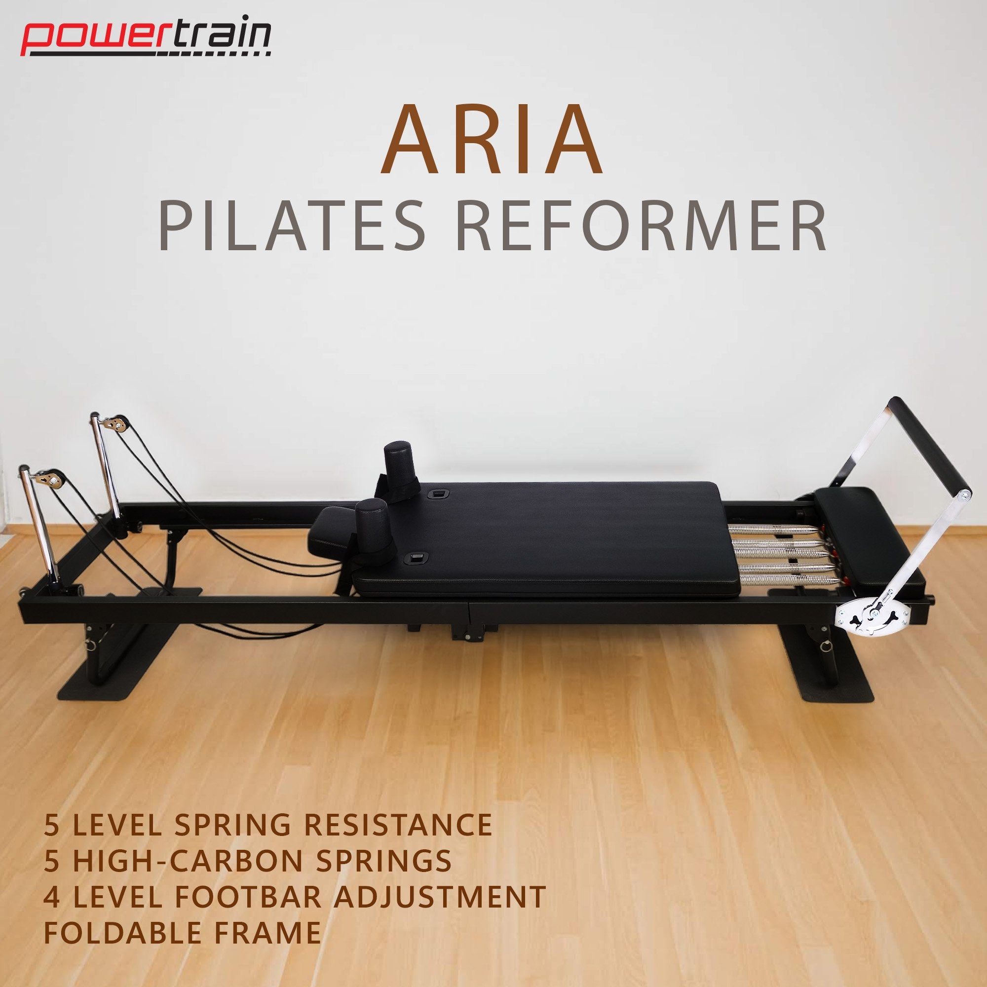 Powertrain Aria Steel Foldable Pilates Board Reformer Multifunctional Core Exercise Set Ab Trainer With Platform Extender Sitting Box Jumpboard And Footbar For Indoor Outdoor Full Body Fitness Home