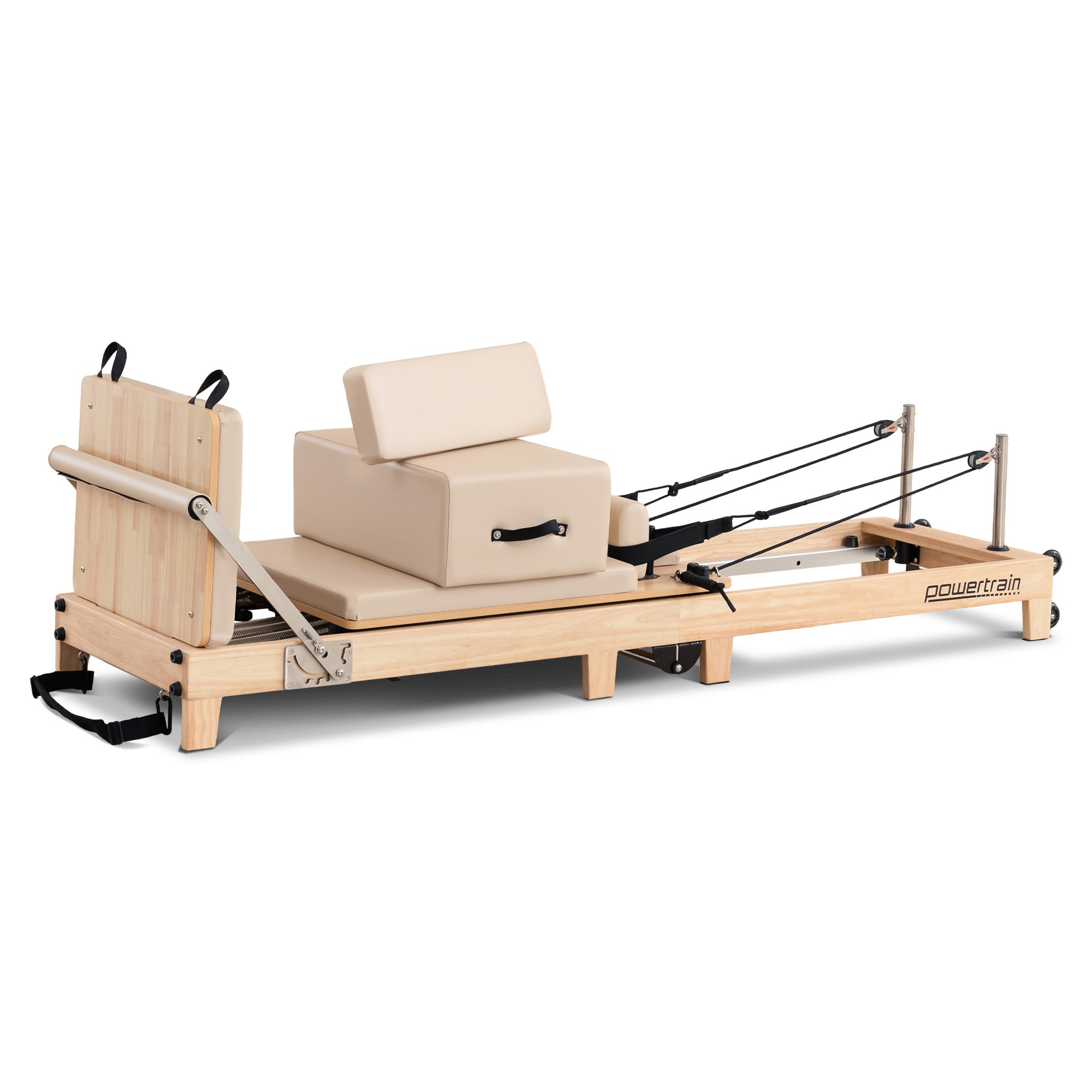 Powertrain Selina Pilates Reformer Machine Wooden Folding Multifunctional Home Gym Equipment With Jumpboard And Sitting Box Oak Beige