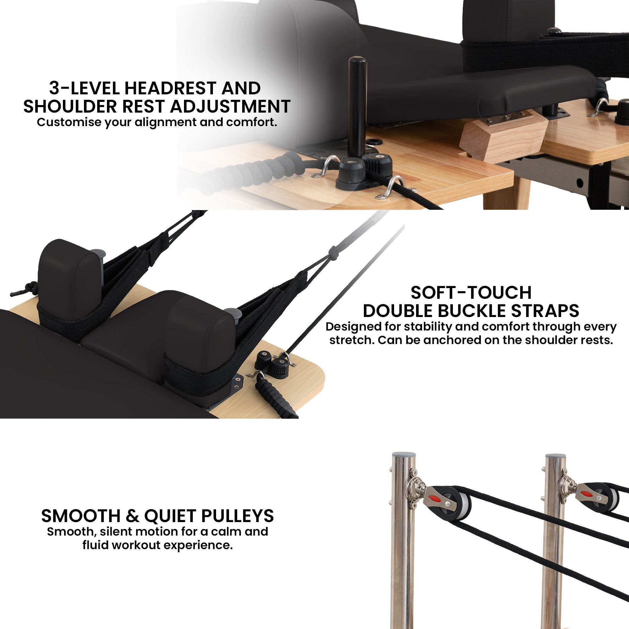 Powertrain Selina Pilates Reformer Machine Wooden Folding Multifunctional Home Gym Equipment With Jumpboard And Sitting Box Oak Black