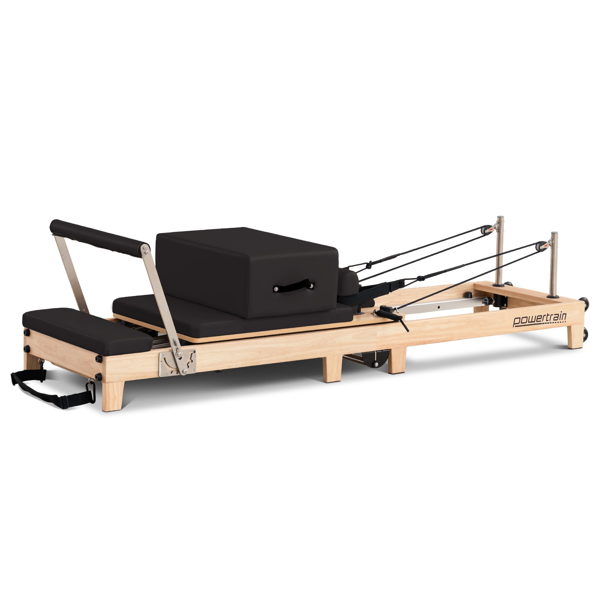 Powertrain Selina Pilates Reformer Machine Wooden Folding Multifunctional Home Gym Equipment With Jumpboard And Sitting Box Oak Black