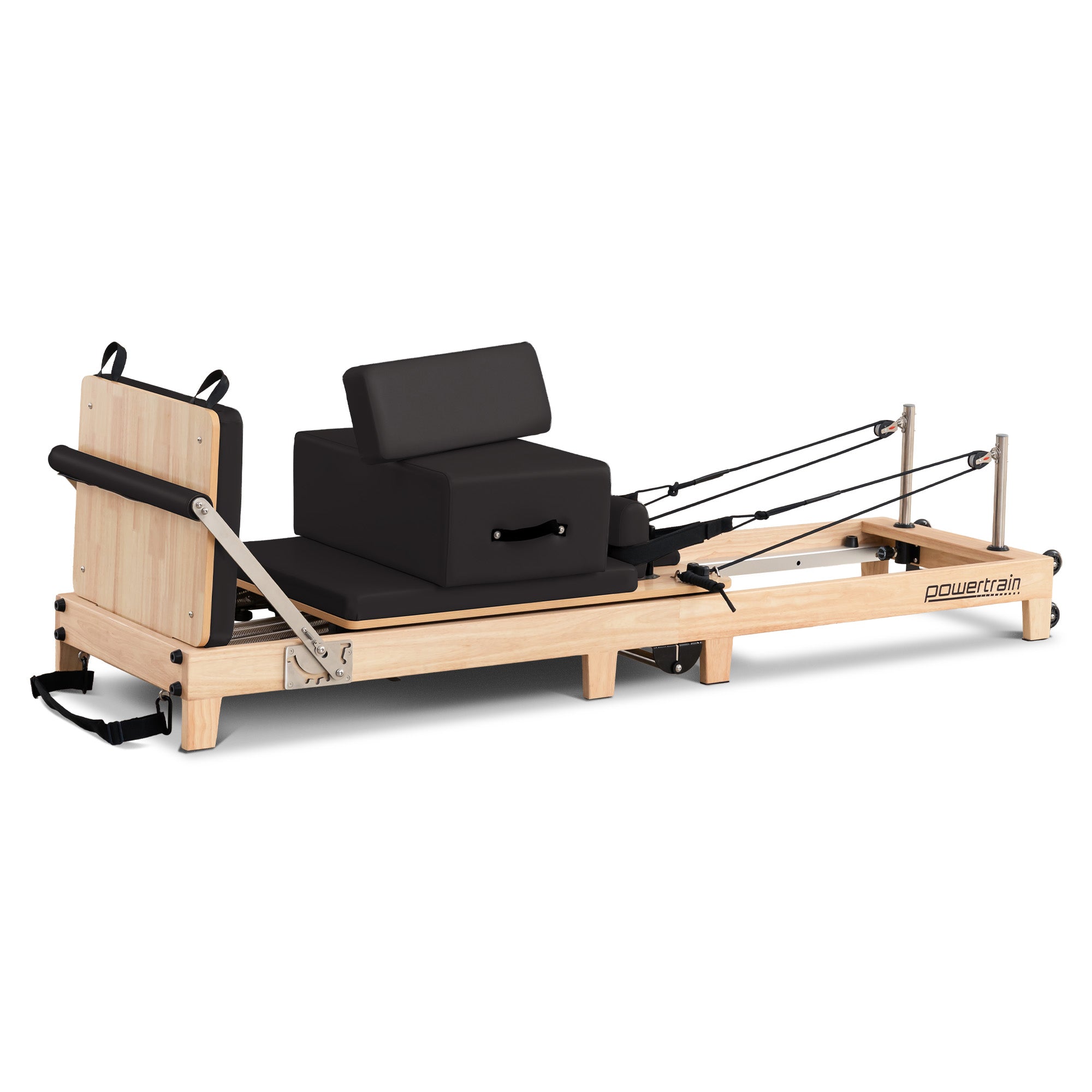 Powertrain Selina Pilates Reformer Machine Wooden Folding Multifunctional Home Gym Equipment With Jumpboard And Sitting Box Oak Black