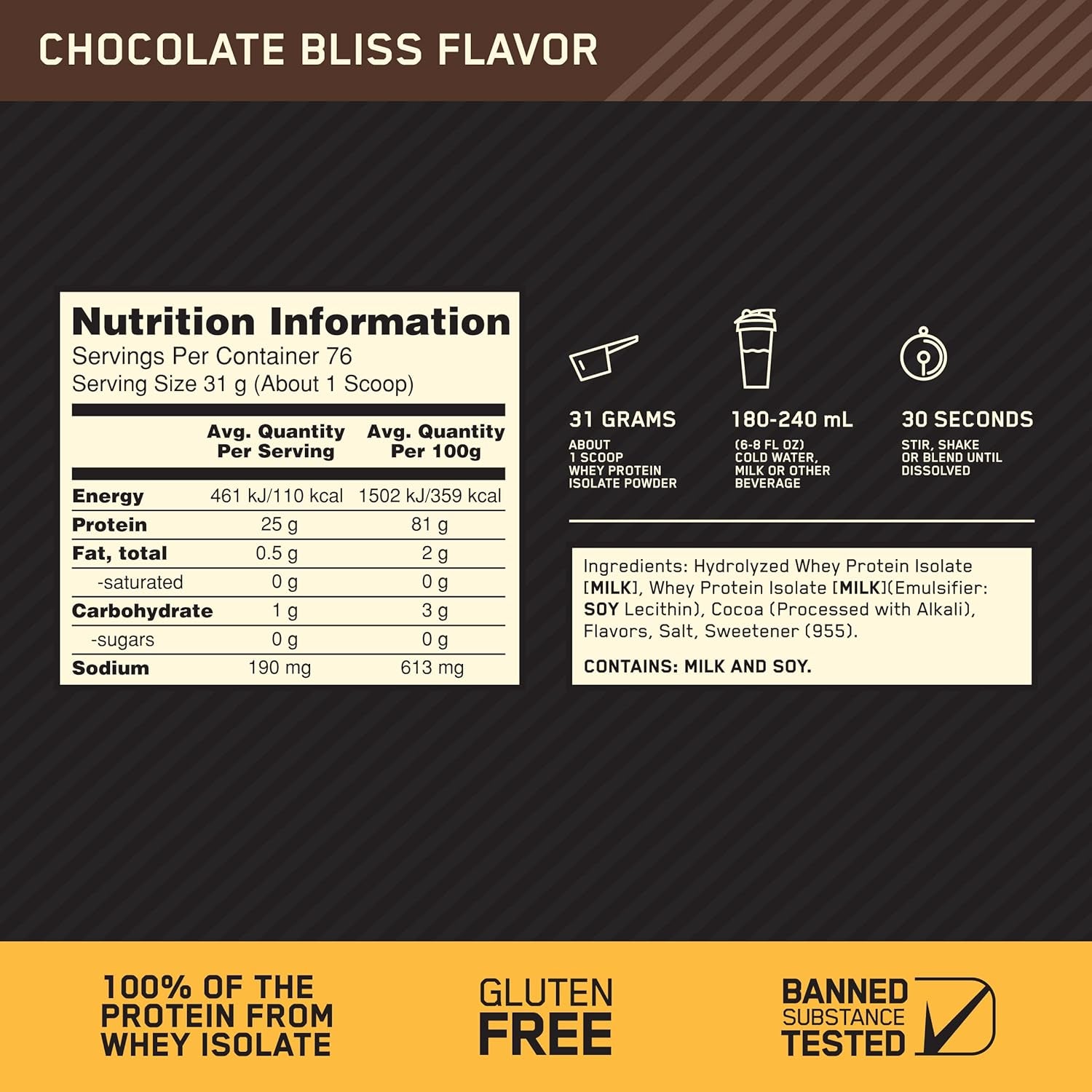 Gold Standard 100% Isolate Protein Powder, Chocolate Flavour, 2.36Kg