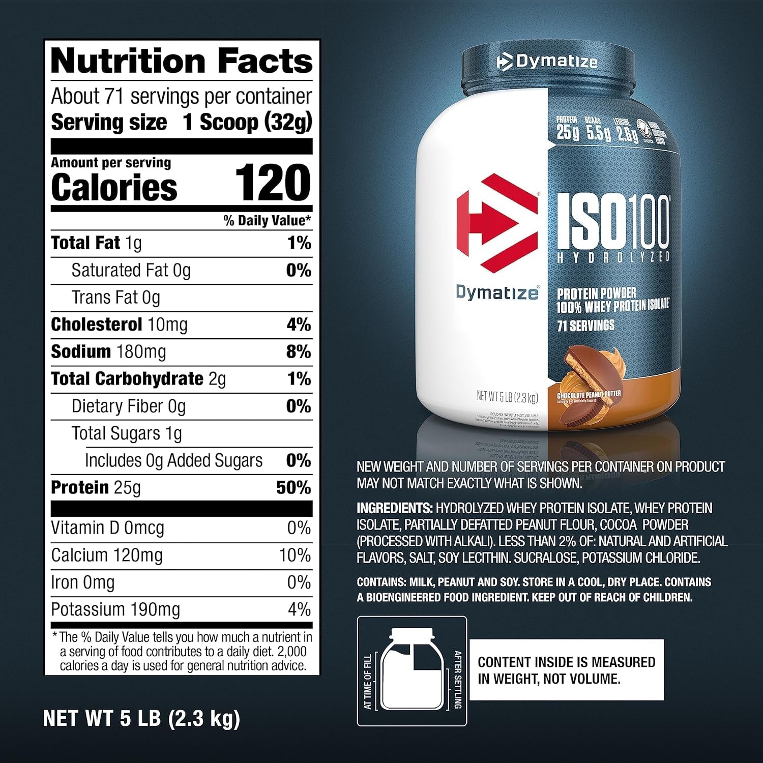 ISO100 - 100% Hydrolyzed Whey Protein Isolate - Chocolate Peanut Butter, 2.3Kg
