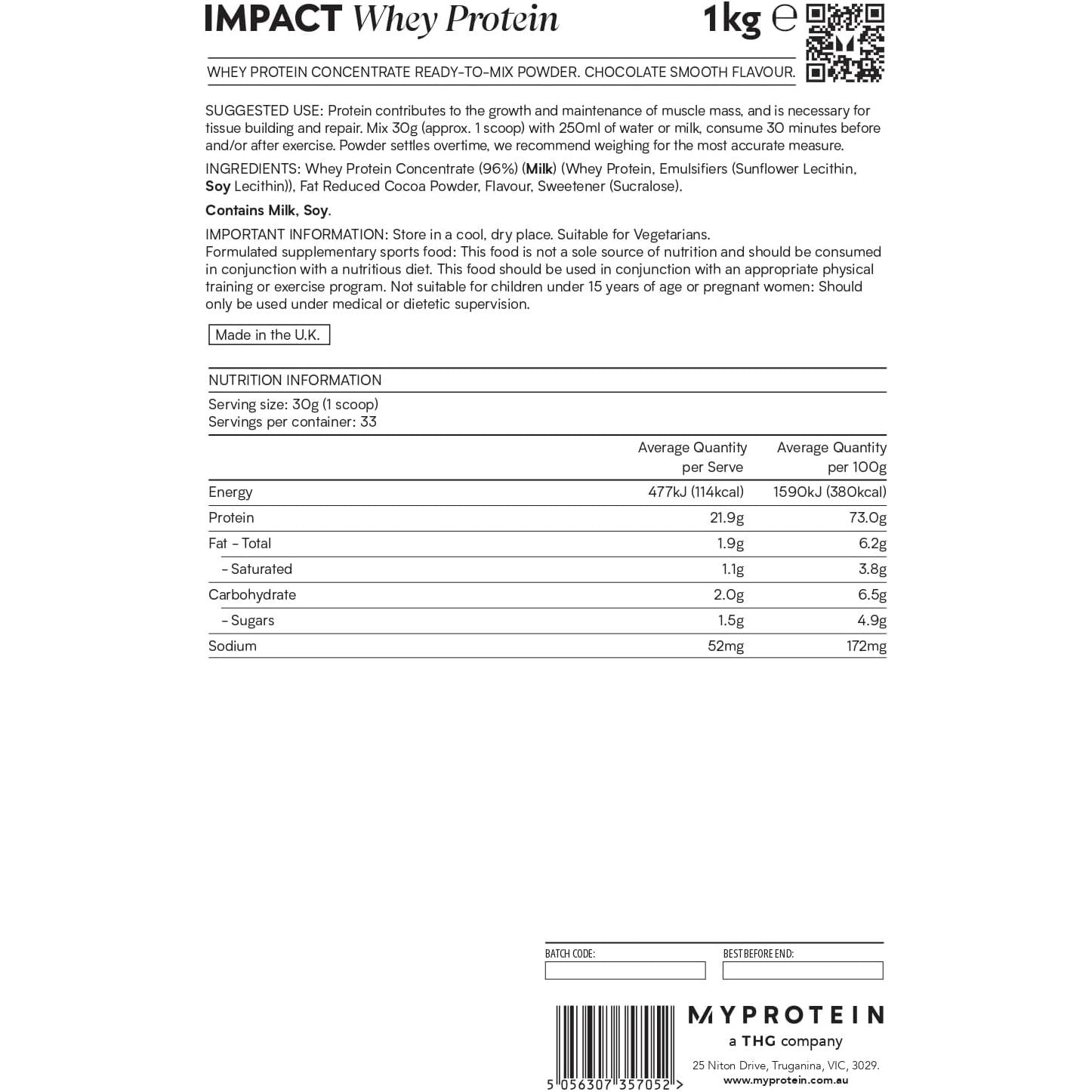 Impact Whey Protein Powder - 1Kg - 23G of Protein per Serving
