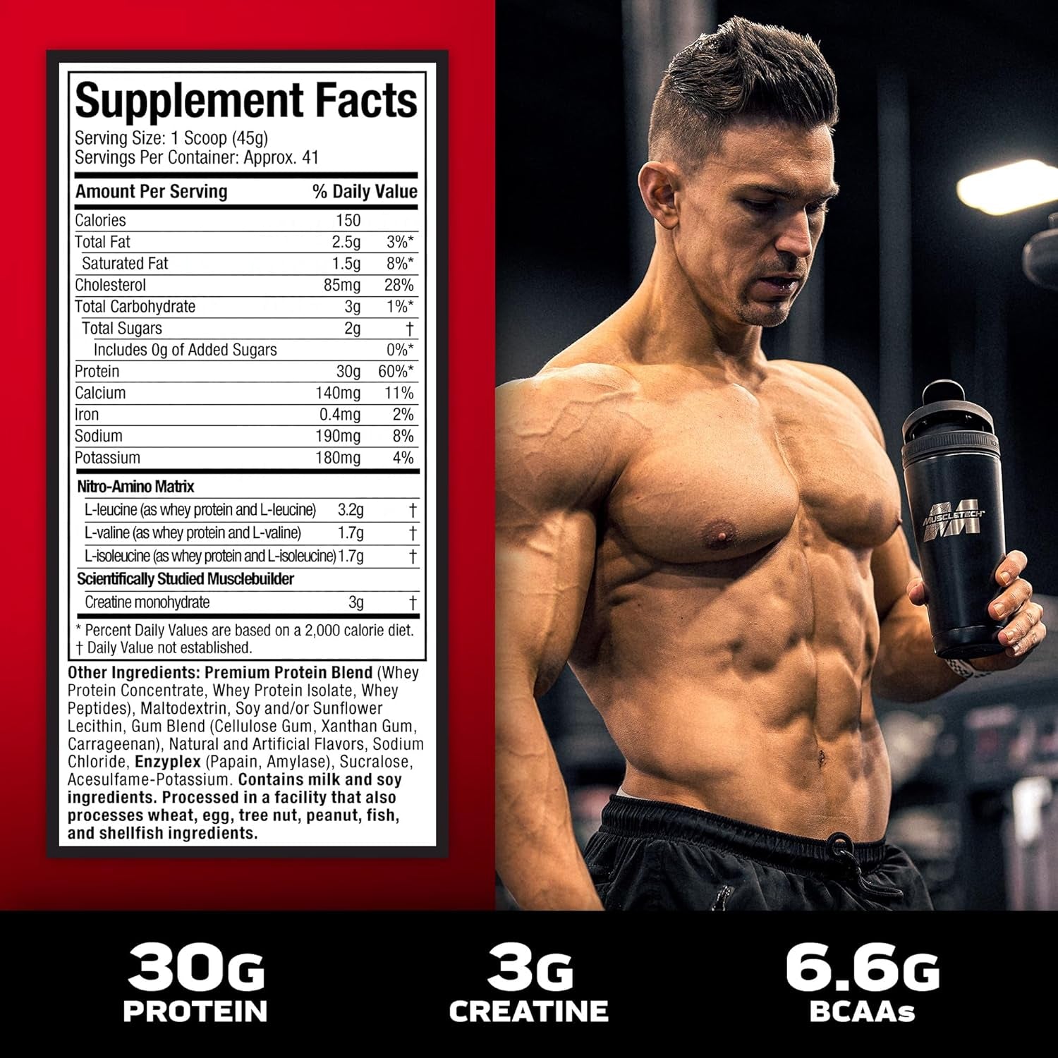 Nitro-Tech Whey Protein Isolate + Peptides, Lean Protein Powder with Creatine, for Men And Women, 1.81Kg (40 Servings)