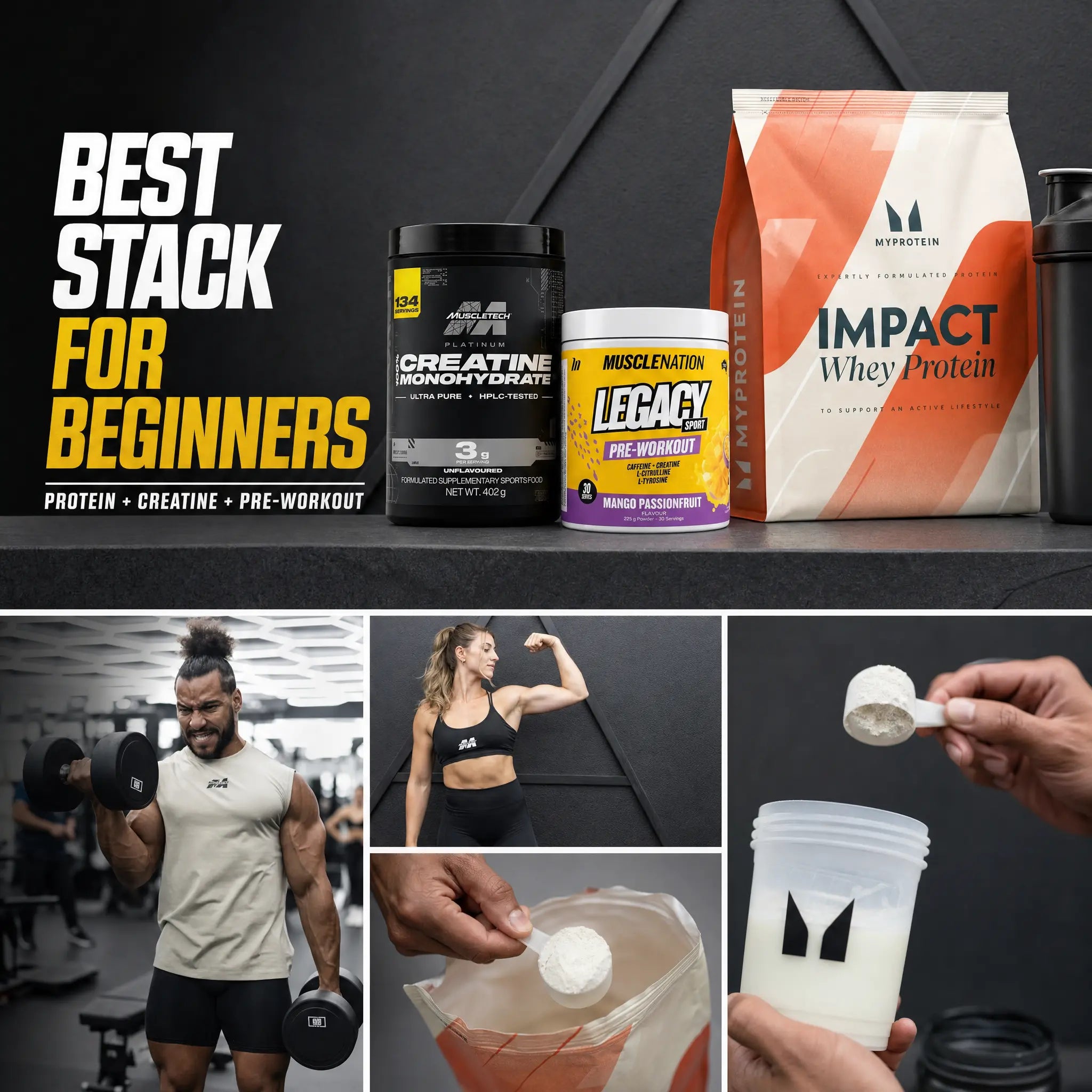 Best Stack for Beginners (Protein + Creatine + Pre-Workout) - Balanced
