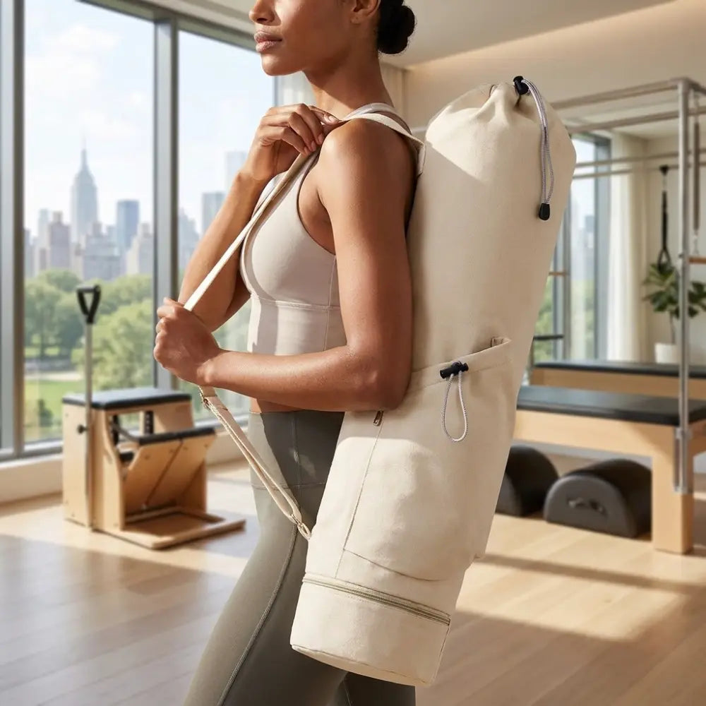 Off White Durable Yoga Mat Carry Bag